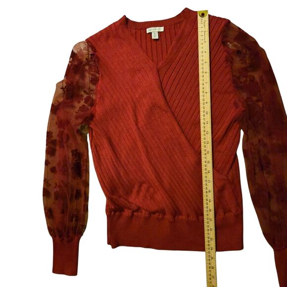 Cato XL Knit Red Sweater Mesh Velvet Floral Sleeve Whimsigoth Fairy Grunge - Picture 9 of 10